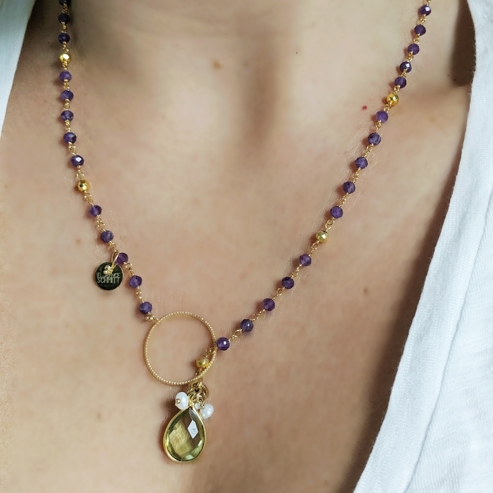 Amethyst and Pyrite Chain with Peridot and Pearl